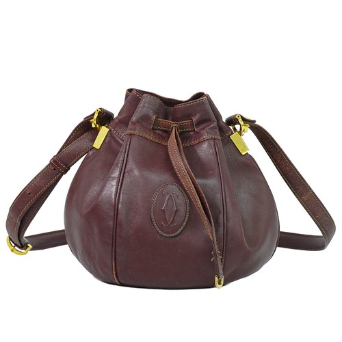 Cartier Must Leather Shoulder Crossbody Bag Bordeaux Gold