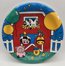 RARE Barnyard Animals Farm Cute Kids 1st Birthday Party 7" Paper Dessert Plates