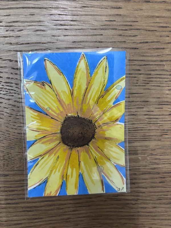 ACEO Original Art, Sunflower, Acrylic Marker Painting
