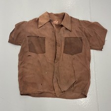 Vintage 40s Brown Rayon Distressed Loop Collar Shirt 1940s True Vintage