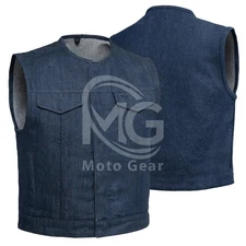 Men’s Raw Denim Club Vest Short Fit Concealed Carry Unlined Blue Vests