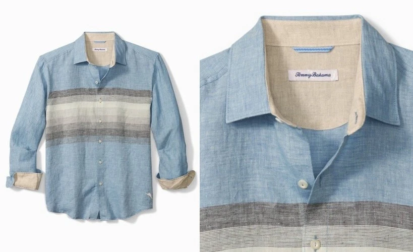 Tommy Bahama Mens Raffia Blues Linen Shirt in Buccaneer Blue Size Medium