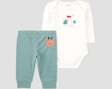 Carter's Just One You 2pc Baby Reindeer Green Striped Outfit Jolly Little One 3M