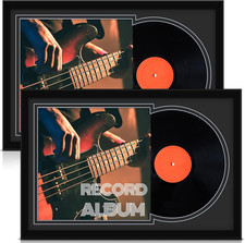 2 Pack Vinyl Record Display Frame LP Album Cover Wall Mount Black Matting