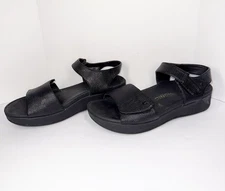 Vionic Raz Metallic Sandals Wedge Comfort Casual Adjustable Straps Black Size 9