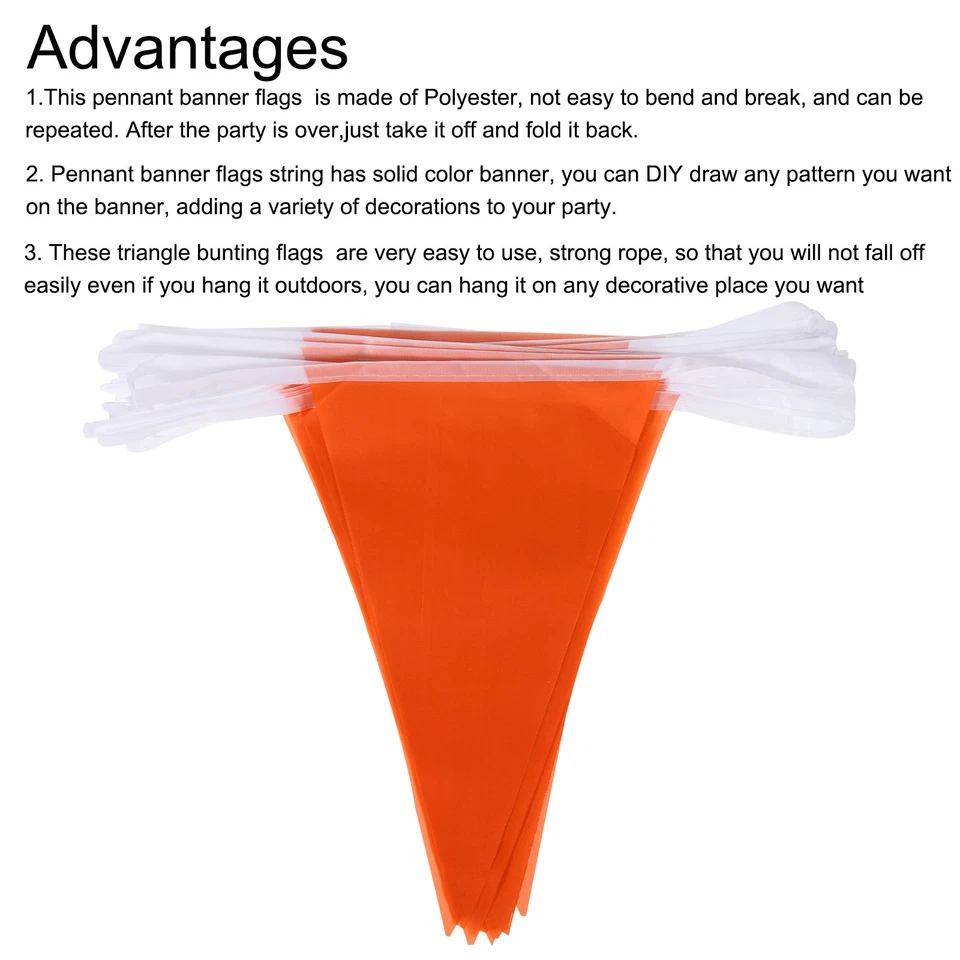 Banderín naranja de 50 pies banderas cuerda triángulo colgante Foto 4 de 4