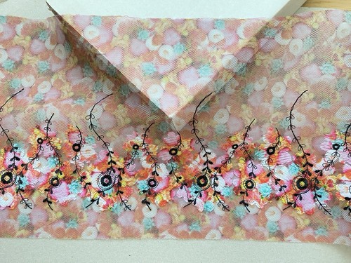 Floral Embroidered Lace Trim with colorful Mesh Base/Sewing/Dolls/Craft/7" Wide - Picture 17 of 19