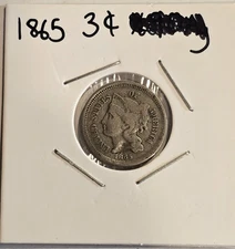 1865 US Three Cent Nickel Civil War Beautiful Condition