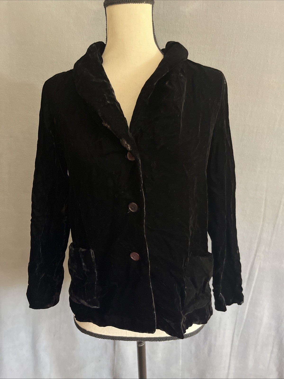 Vintage Crushed Velvet Jacket Black Union Tag Womens Medium Buttons