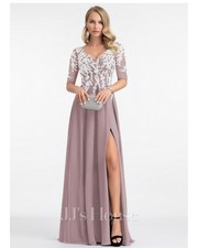 JJ's House Lace Chiffon A-line V-neck Bridal Special Occassion Dress Dusk