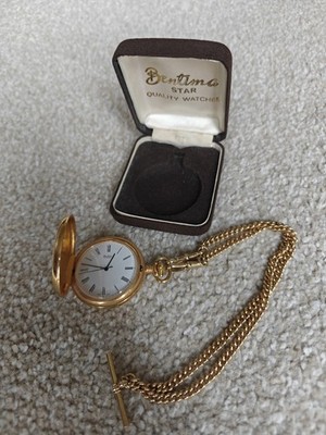 vintage bentima star gold tone numeral pocket watch swiss hand wind working