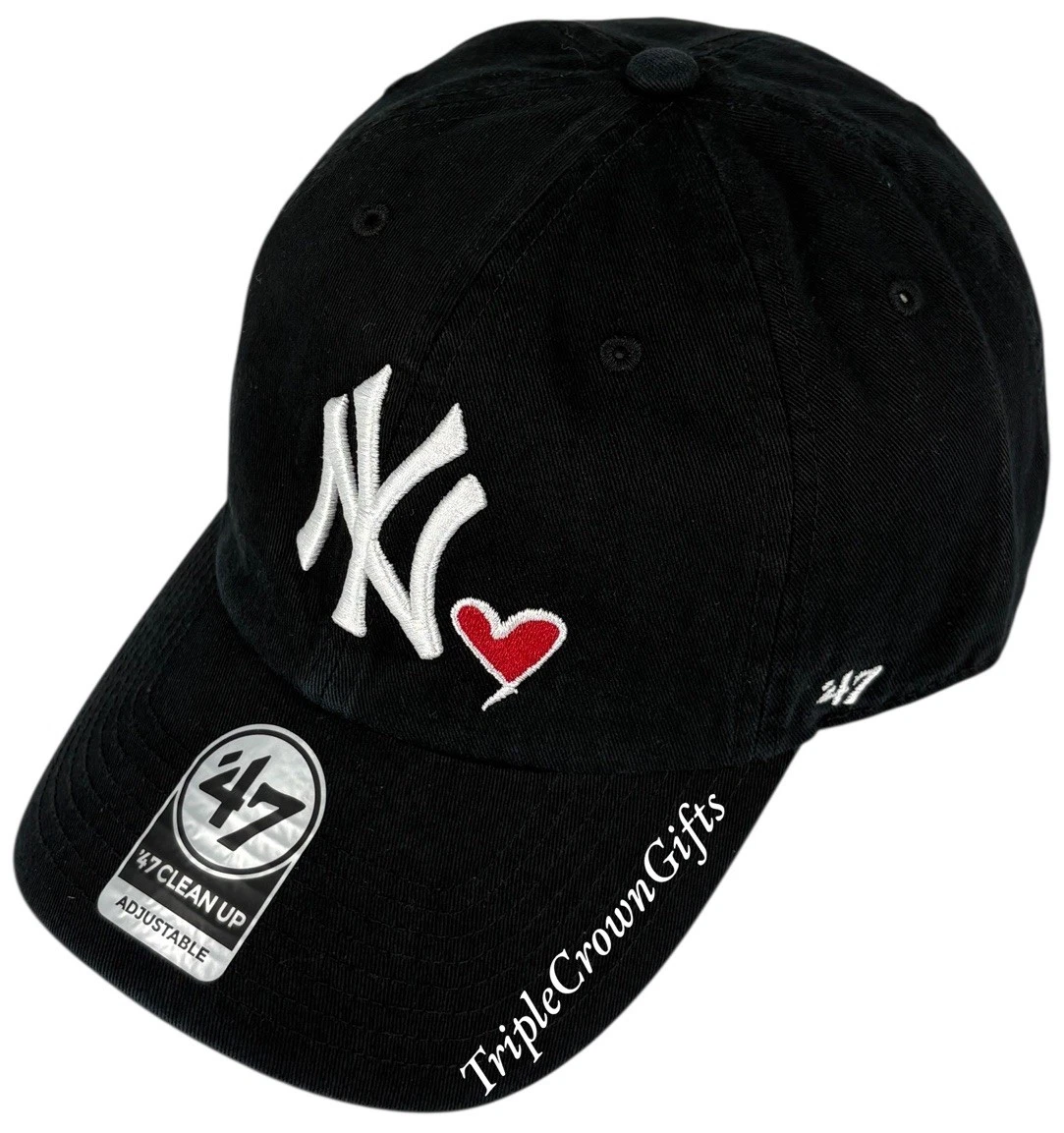 47 Brand New Era NY Yankees Heart Embroidered Clean Up Baseball Hat, Black NWT 47 Brand New York Yankees Icon Heart Cleanup Adjustable Hat  main image 3