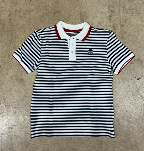Nukutavake by Mayoral Boys White and Black Stripes Cotton Size 10 Polo Shirt NWT