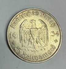 1934 - J - PRE WW2 - 5 REICHS MARK - GARRISON CHURCH - 90% Silver - Lot # 133