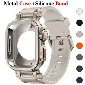 Silicone Band+Metal Rugged Case For Apple Watch Ultra 3 49mm 11 10 9 8 7 6 5 SE