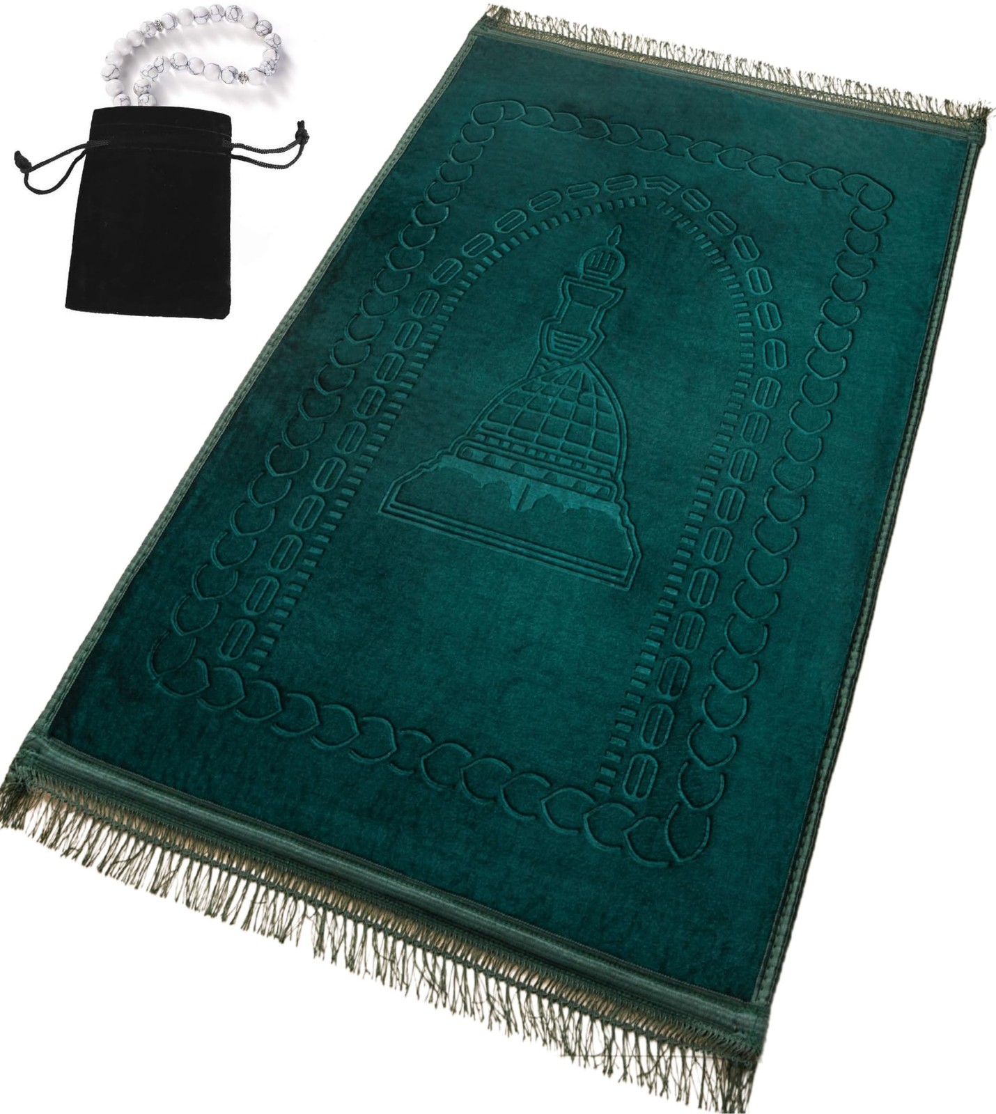 Tapis de prière musulman épais grand format rembourré et son chapelet