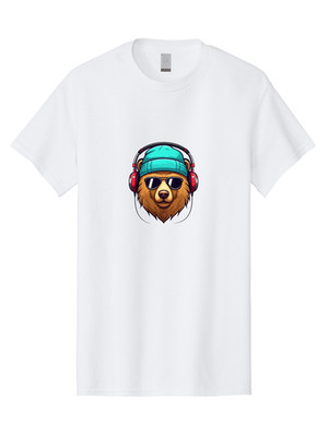 Bear-With-Headphones-1 Mens Graphic Tee, 100% Cotton, Casual Summer Wear