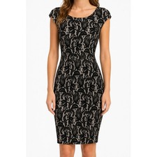 TOPSHOP Black Nude Floral Lace Bodycon Sheath Dress US 4 Cocktail Party Wedding