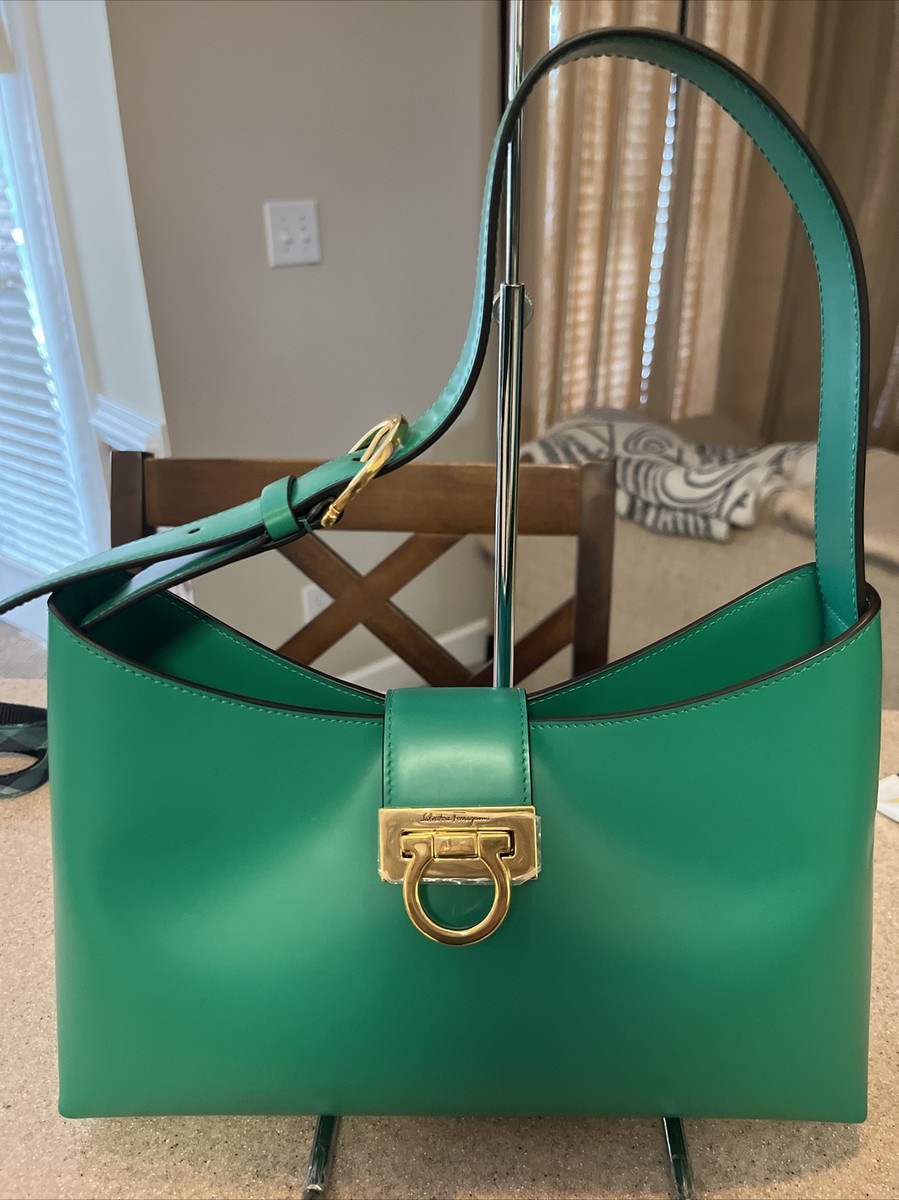 Salvatore Ferragamo Trifolio Calf Leather Shoulder Emerald Salvatore Ferragamo Trifolio Calf Leather Shoulder Emerald