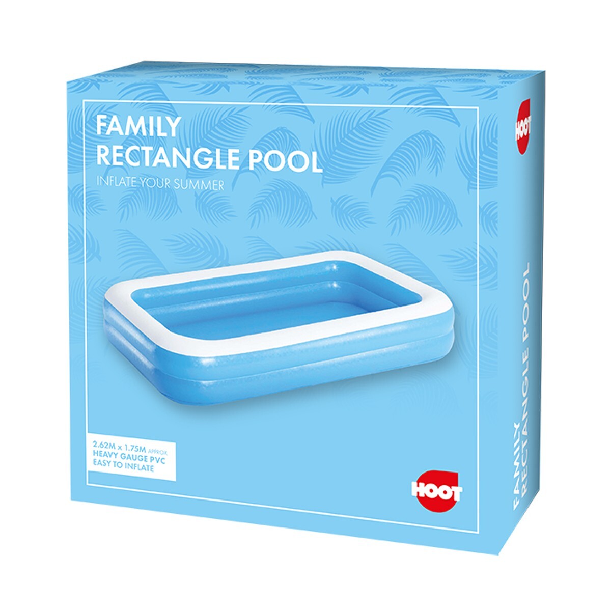 Hoot Family Heavy Gauge PVC Rectangle Inflatable Paddling Pool 2.62 m x 1.75 m