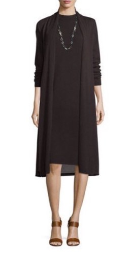 NUEVO CON ETIQUETAS EILEEN FISHER Vestido Cambio Cuello Embudo Clavo 100% Lana Hilo Italiano Talla PM $248 - Imagen 7 de 7