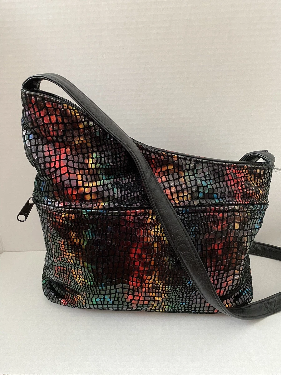 Vintage DAWLI Genuine Leather Shoulder Colorful Snake Print Bag