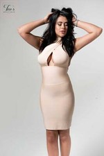 House of CB style 'Cara' Nude Halterneck Cut Out Bandage Dress