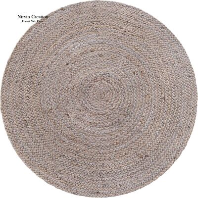 Rug Round Jute Grey Area Rug Hand Braided Farmhouse Natural Jute Rug Carpet