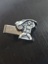 Vintage Naked Man W Sunglasses Carrying Carpet Silvertone Tie Bar Clip