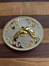 Belt buckle Crossed guns flower background gold color Perfect Gift