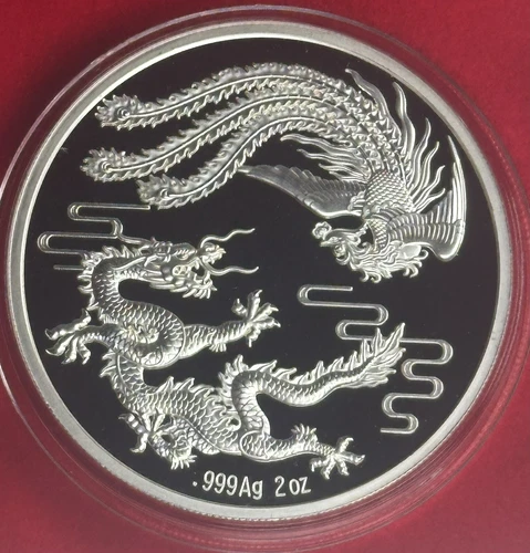 2024 Dragon & Phoenix 35th Anniversary Proof Medal 2 oz .999 Silver In Capsule