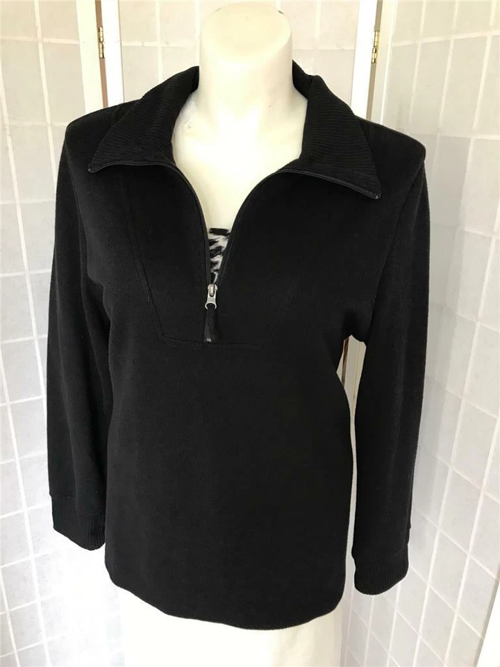Women's Studio Works 3X Jet Black Cotton Blend Quarter Zip Soft Knit Pullover - Image 2 of 4