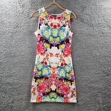 H&M Womens Bodycon Dress Size M Multicoloured Stretch Knit Floral Sleeveless