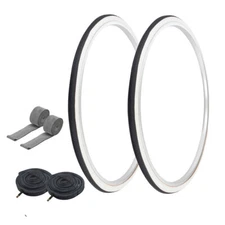 PRO+ TIRES 27" x 1-1/4" Black/White P-148 W/ HEAVYDUTY TUBES & RIM STRIPS 33mm