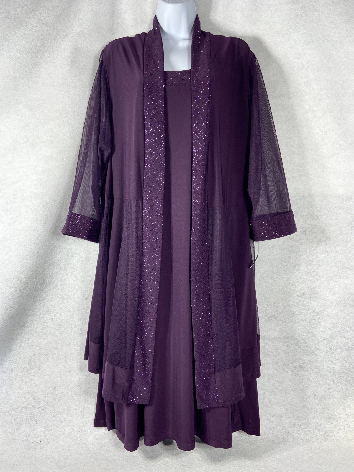 Nuevo traje de vestir R&M Richards 2 piezas para mujer 20 W ciruela blazer abierto brillante