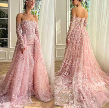 Pink Sheath Gown Wedding Dresses Appliques Flowers Pattern Lace Bridal Gowns