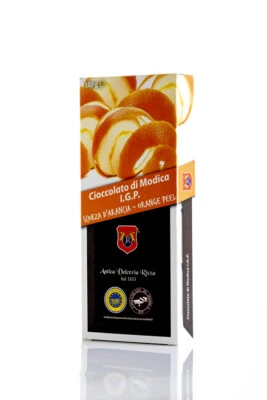 RIZZA CIOCCOLATO DI MODICA IGP SCORZE DI ARANCIA VARI FORMATI