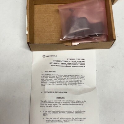 New Motorola BDN6676D 3.5mm PTT Accessory Adapter  1 Unit  @