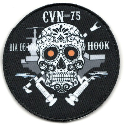 NAVY VAW-120 DIA DE LOS CQ DET HOOK BLACK ROUND HOOK & LOOP EMBROIDERED PATCH