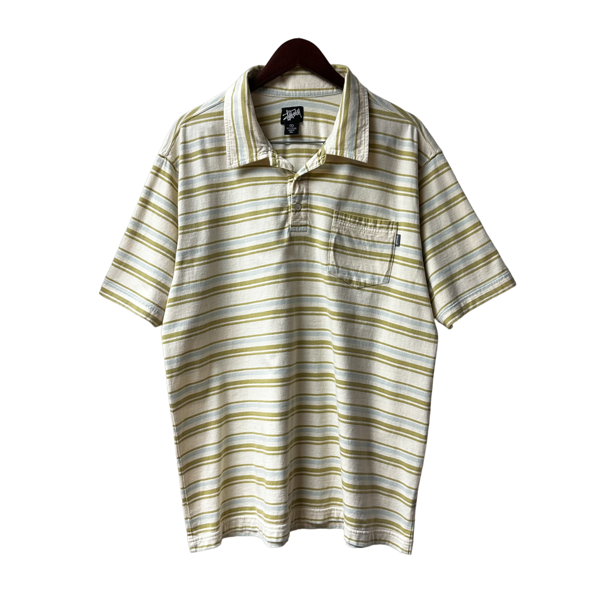 Stussy Vintage Short Sleeve Striped Polo Shirt - Men, Beige Stussy Vintage Short Sleeve Striped Polo Shirt - Men, Beige