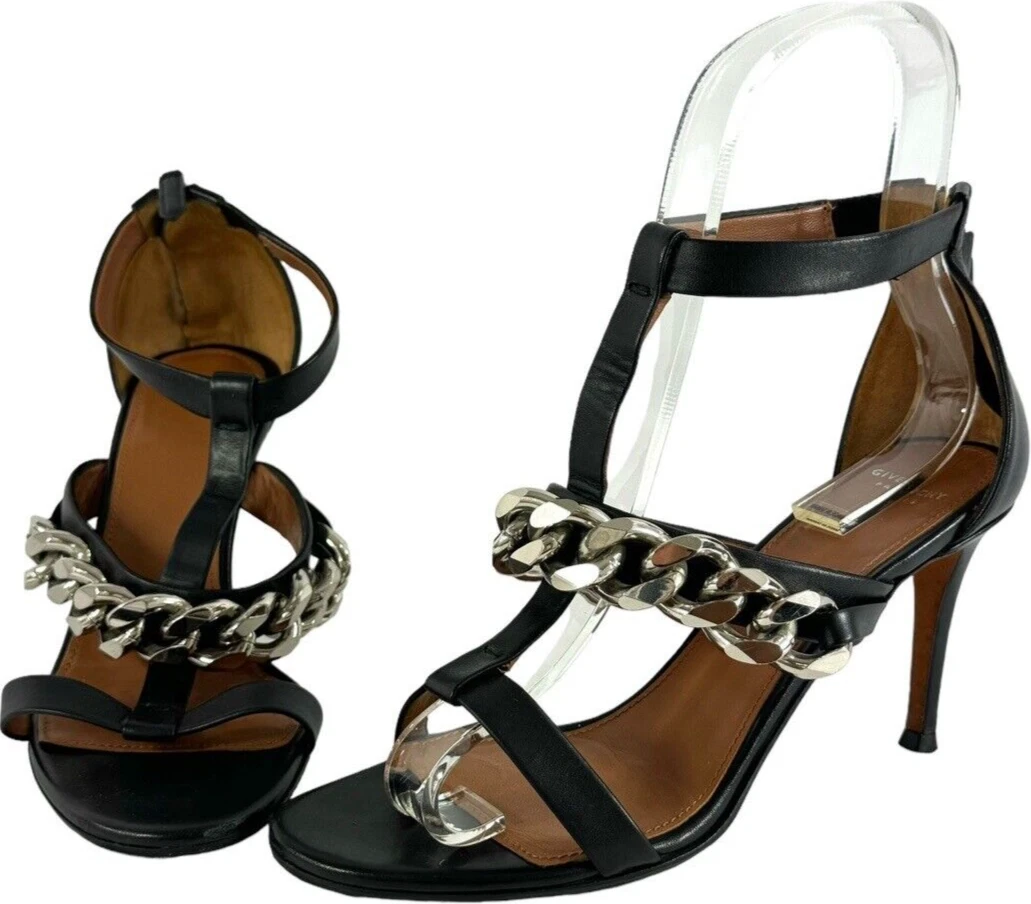 GIVENCHY Sandali con cinturino in pelle nera Mirtilla a catena a T 6 US