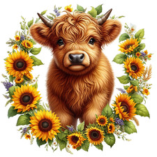 Wall Decal Sticker Sunflowers Highland Cow Wall Sticker 18X18cm Large