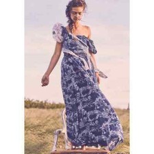 LoveShackFancy Dress Bridget Frayed Maxi in Blue Storm