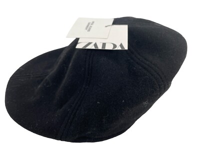 Zara Beret Hat Womens Medium Classic Felted Wool Blend Black French Cap NWT 