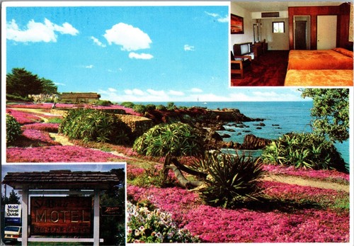 Vintage kontinentale Postkarte SEA BREEZE MOTEL Pacific Grove, CA alter TV CON8