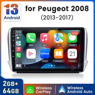 Peugeot 208 2008 2012-19 Android 13 Autoradio CarPlay Head Unit Bluetooth Radio