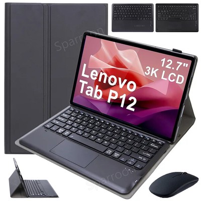 Für Lenovo Tab P12 12.7 Zoll 2023 Bluetooth Tastatur Maus Schutzhülle Leder Case