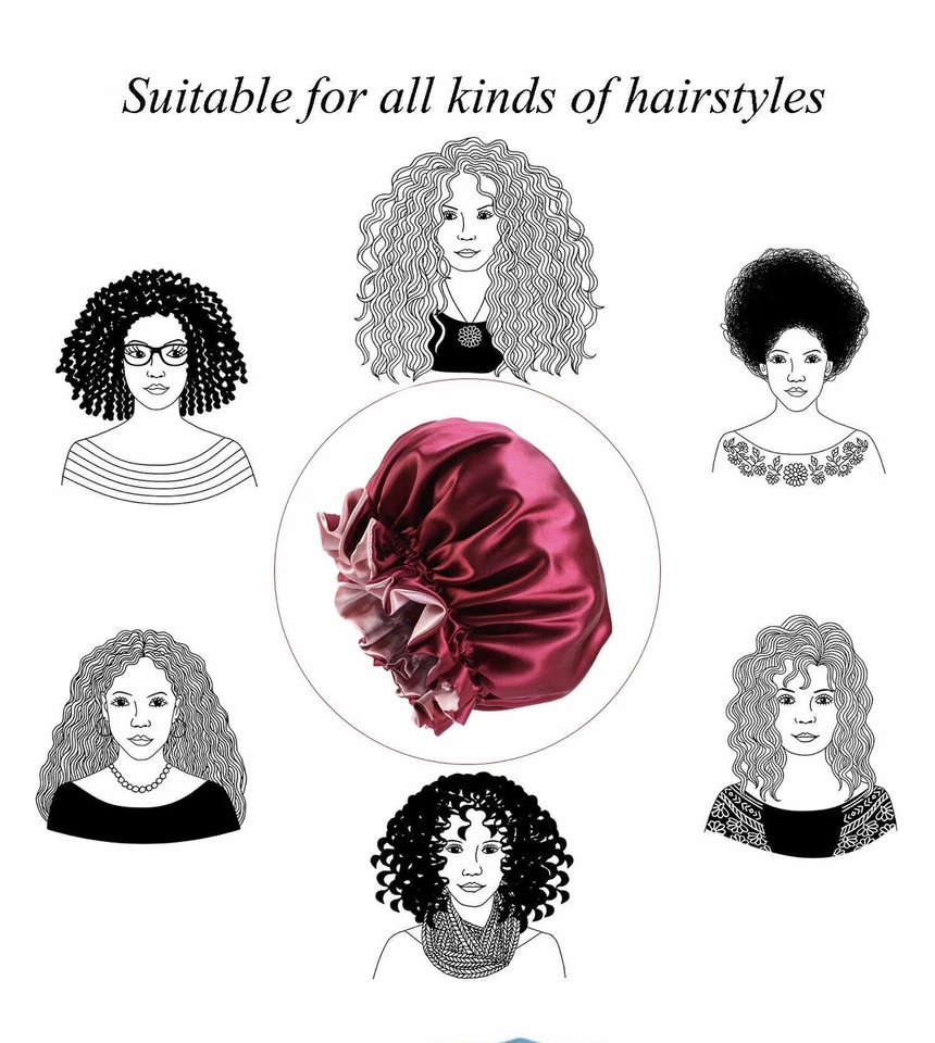 Large Satin bonnet for Curly Hair, Double Layer Reversible Silk Hair Sleep Cap - Image 2 of 4