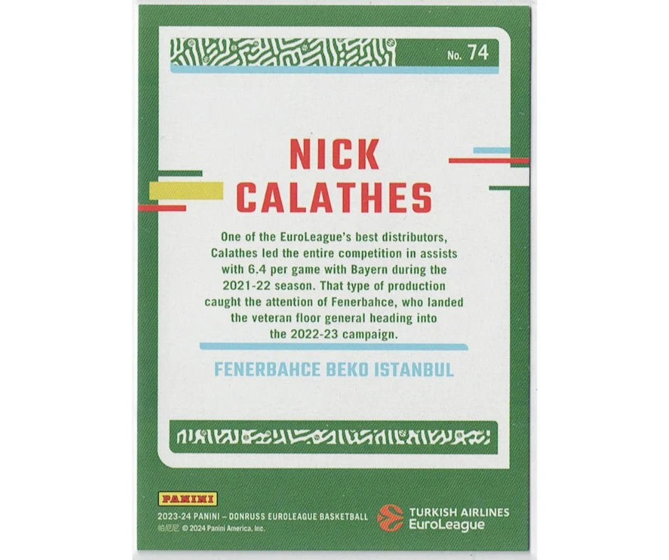 2023-24 Panini Donruss Euroleague Press Proof 04/249 #74 Nick Calathes - Image 2 of 2