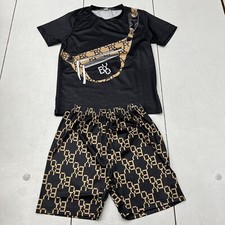 Black Brown Printed 2 Piece Outfit Unisex Kids Size 8